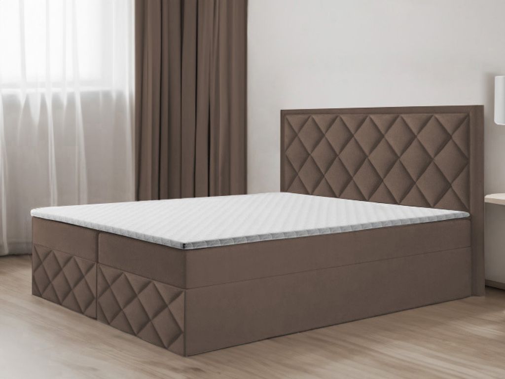 Bett, Boxspringbett DORMI 3, mit Bonell-Matraze, T25 Topper, Federkern, Doppelbett, Stauraum, 200x200 cm, (Braun - ITAKA 20)