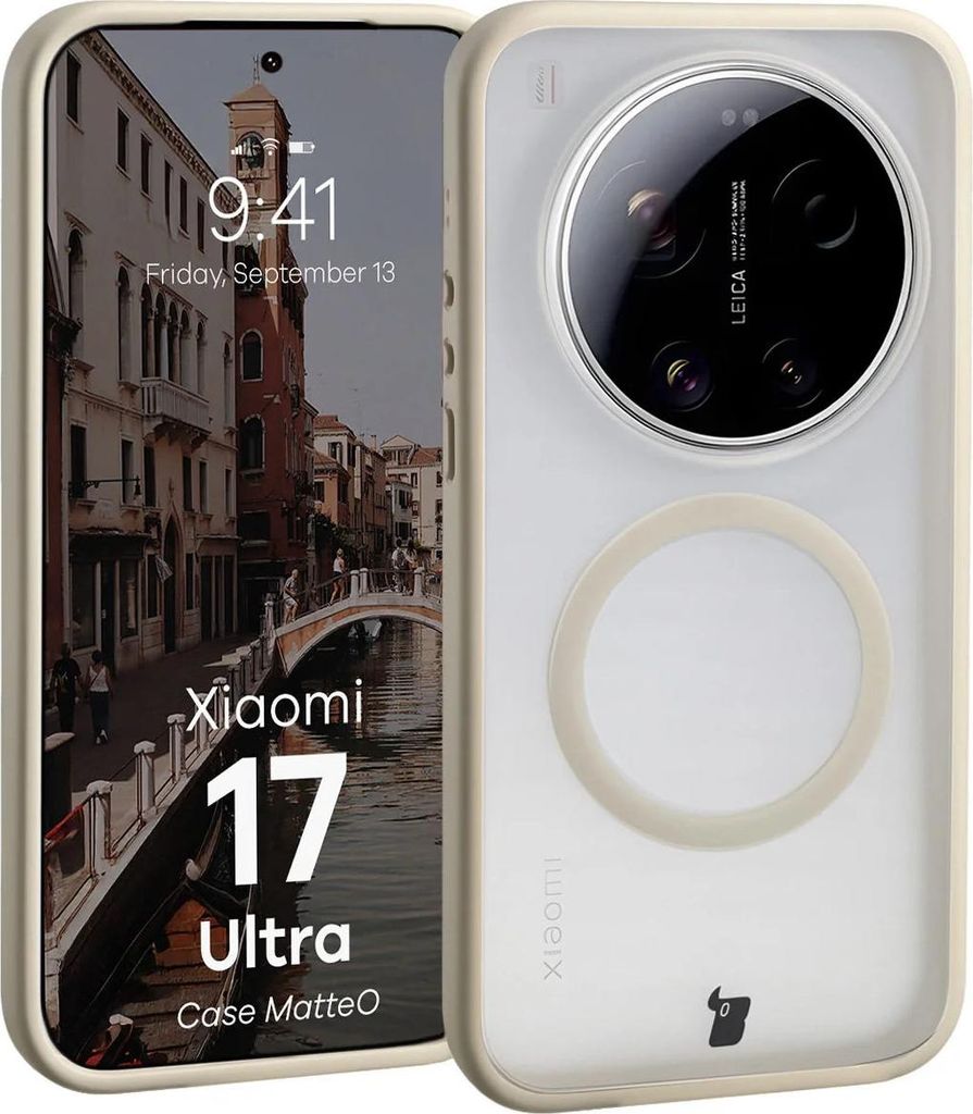 Handyhülle mit Magnetring für Xiaomi 17 Ultra, Bizon Case MatteO, Getönt-Beige
