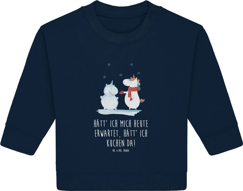 Mr. & Mrs. Panda Organic Baby Pullover Einhorn Schneemann 6. - 12. Monat - French Navy - Geschenk, Bullover, Schnee, Weihnachten, Winter, Handschuh...