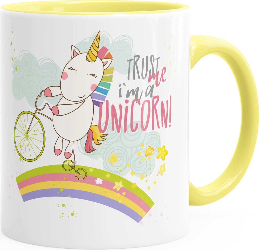 Einhorn-Tasse Trust me I ́m a Unicorn Einhorn Sprüche Spruch MoonWorks Kaffee-Tasse Innenfarbe hellgelb unisize