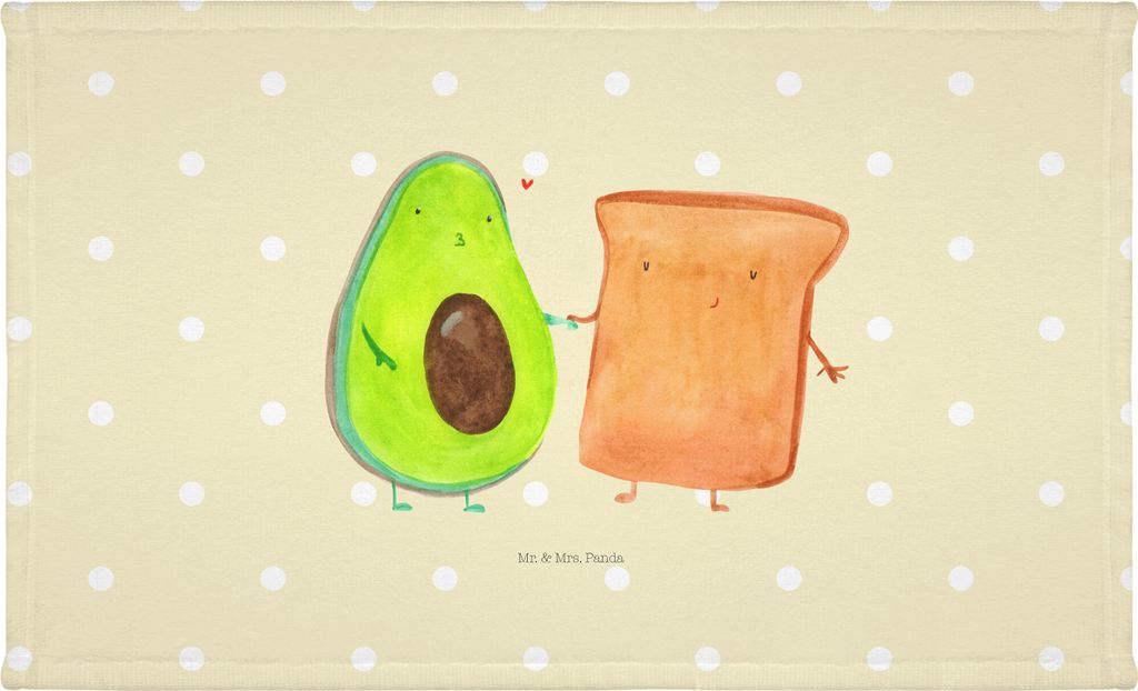 Mr. & Mrs. Panda Handtuch Avocado Toast - Gelb Pastell - Geschenk, Pärchen, baumwolle, kleines, Hochzeitsgeschenk, 50x100, Toastbrot, Hochzeit, Fr...