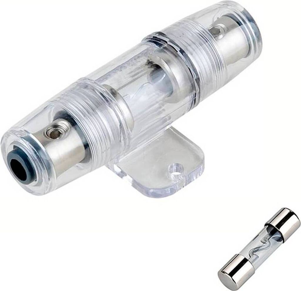 Audioproject A350 - AGU Auto Glas-Sicherungshalter Transparent - Gold für 8 10 16 20 25 q-mm Strom-Kabel mit 60A Glassicherung Verstärker Subwoofer