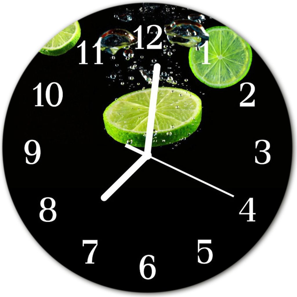Glasuhr Wanduhr Küchenuhr Echt-Glas 30fi cm Limetten grün schwarz