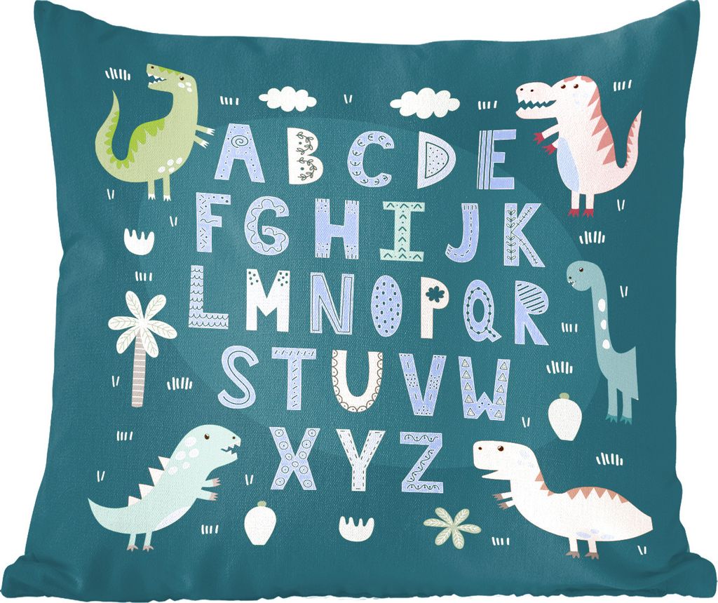 MuchoWow Zierkissen Sofakissen Wohnzimmer Dekokissen 60x60 cm Illustriertes Alphabet mit Dinosauriern verziert - Sitzfläche - Foto Polster