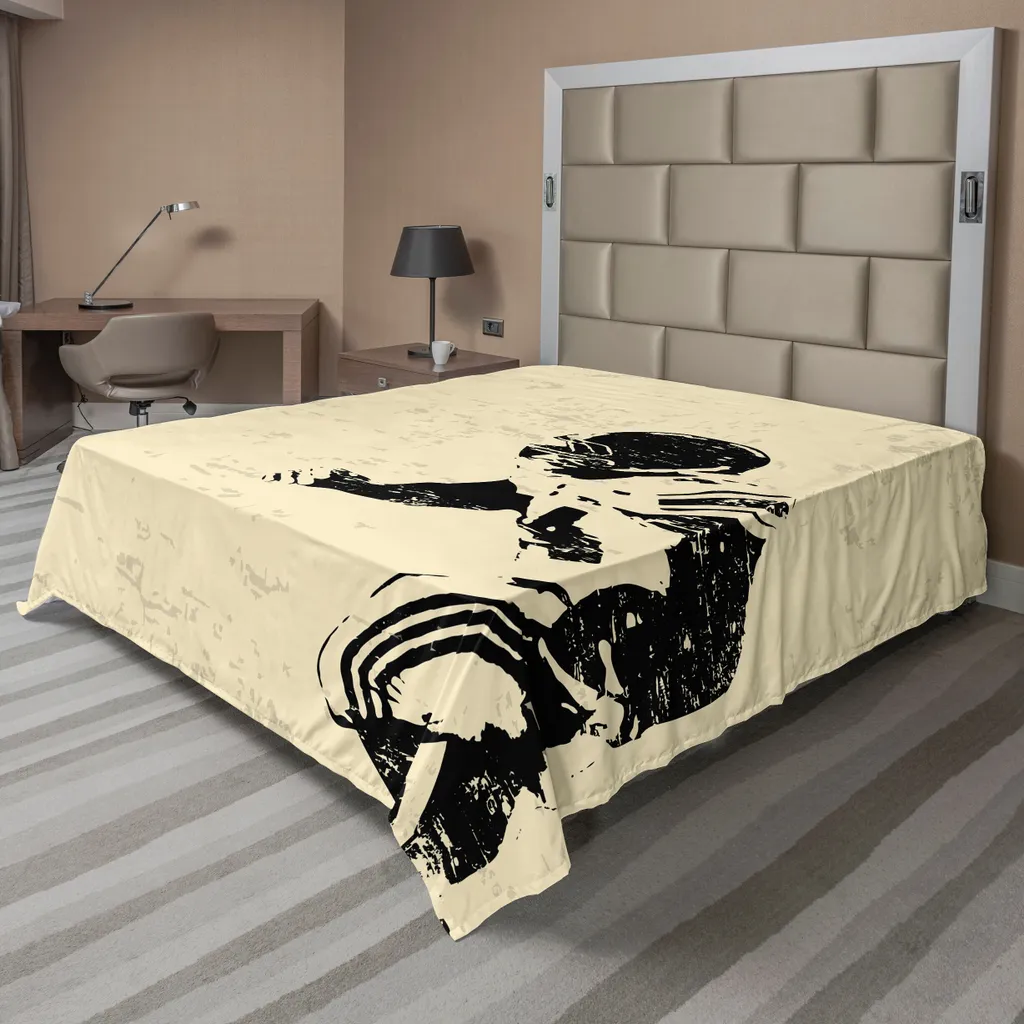 Drap de lit Rugby pour chambre d'ado et sportif 266 cm x 260 cm Noir Beige