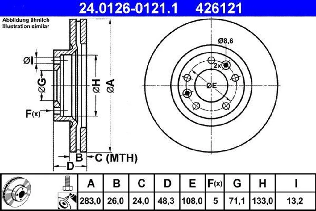 Disque de Frein Ventilé ATE 24.0126-0121.1 avec Revêtement Anti-Corrosion
