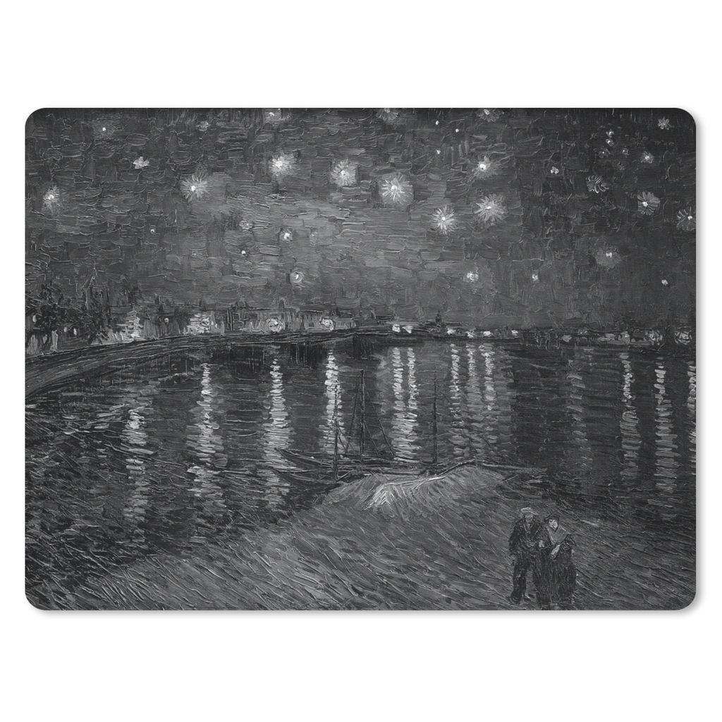 MuchoWow Mauspad Mousepad Sternennacht über der Rhone - Vincent van Gogh - Schwarz und weiß 40x30 cm - Mousepads - Maus Mat - Pad - Mausunterla...