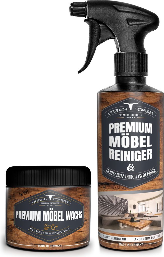 Möbelpflege SPARSET Reinigung & Pflege für Möbel & Oberflächen wie Holz Kunststoff Kunstleder Natursteine (Sparset Wachs 250ml + Reiniger 500ml)
