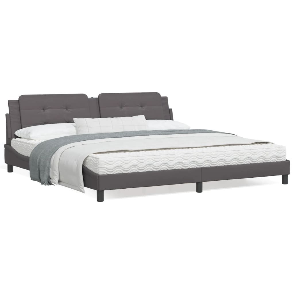 Möbel Bett mit Matratze Grau 200x200 cm Kunstleder - Produktbild 