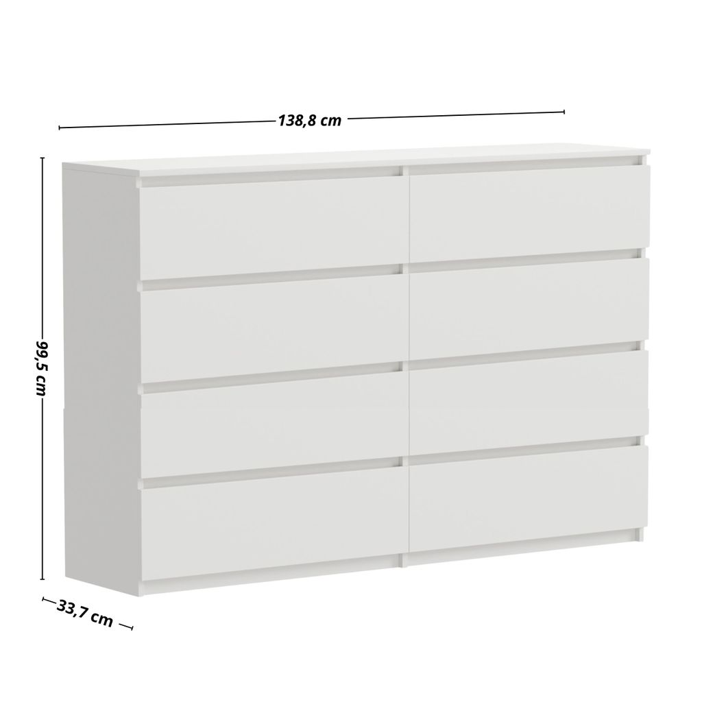 Kommode Weiß 8 Schubladen matt 140x34x100 cm extra groß