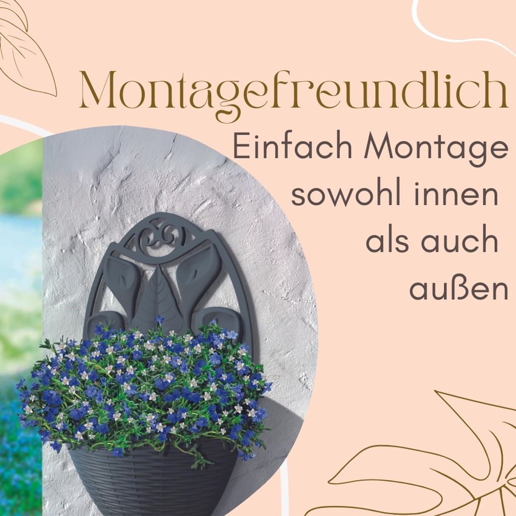 2x Wandblumentopf 32 cm Anthrazit Rattan Optik für Pflanzen