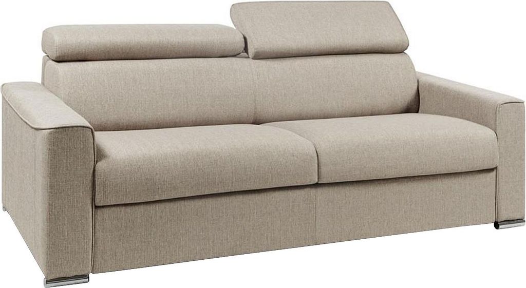 VIZIR Express-Schlafsofa für 4 Personen aus Stoff – Farbe: Beige – Liegefläche mit breiten Latten (160 cm) – 14 cm dicke Memory-Schaum-Matr...
