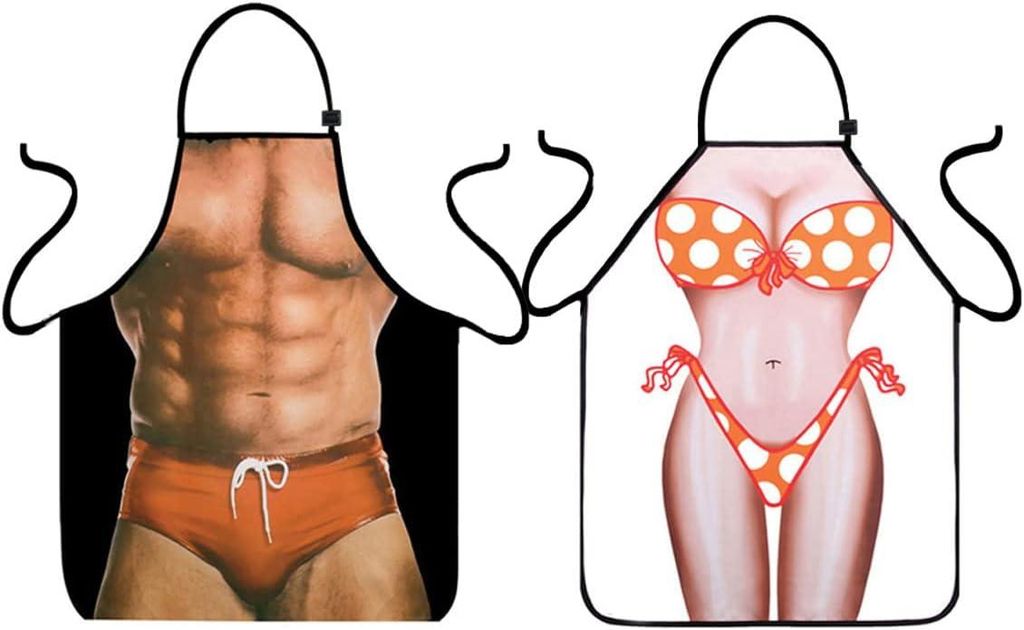 3D-Muskel-/Bikinischürzen – wasserdicht – für Paare – Grillgeschenk – Spaß