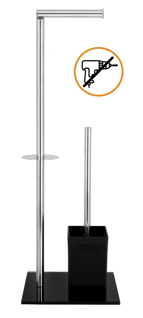 Gain de place WC : support 2-en-1 papier toilette et balai acier noir
