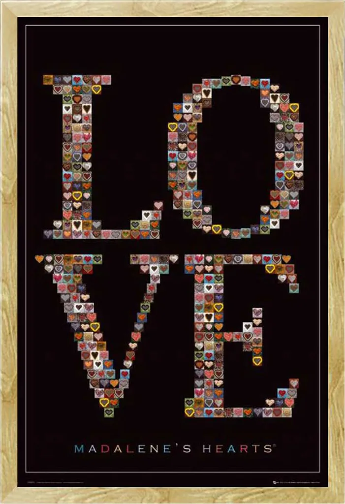 Tableau Madalenes Hearts Love avec Cadre en Bois MDF Hêtre Shinsuke