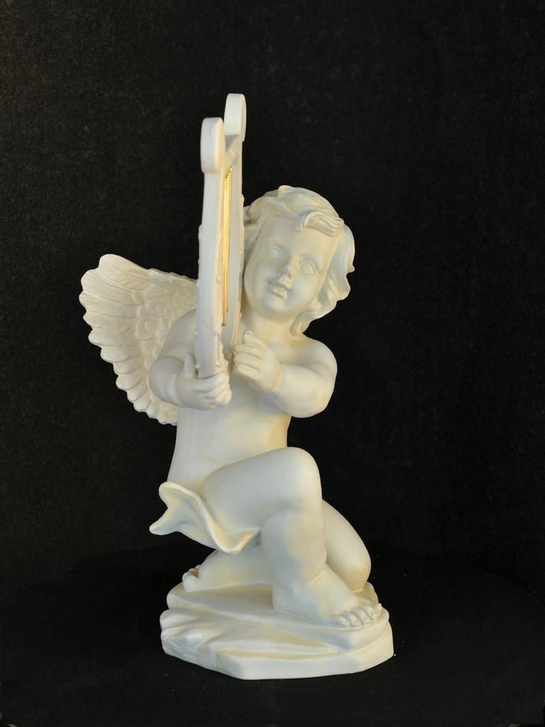 Figure Sculpture Statue Angel With Harp White Accessory Decoration