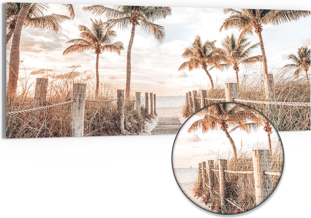 DEQORI Hybrid Leinwand Bild 150x60 cm 'Pfad zum Sommerglück' Wandbild Glas flach modern