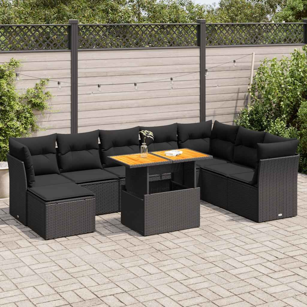 Maison Exclusive - 9-tlg. Garten-Sofagarnitur mit Kissen Schwarz Poly Rattan