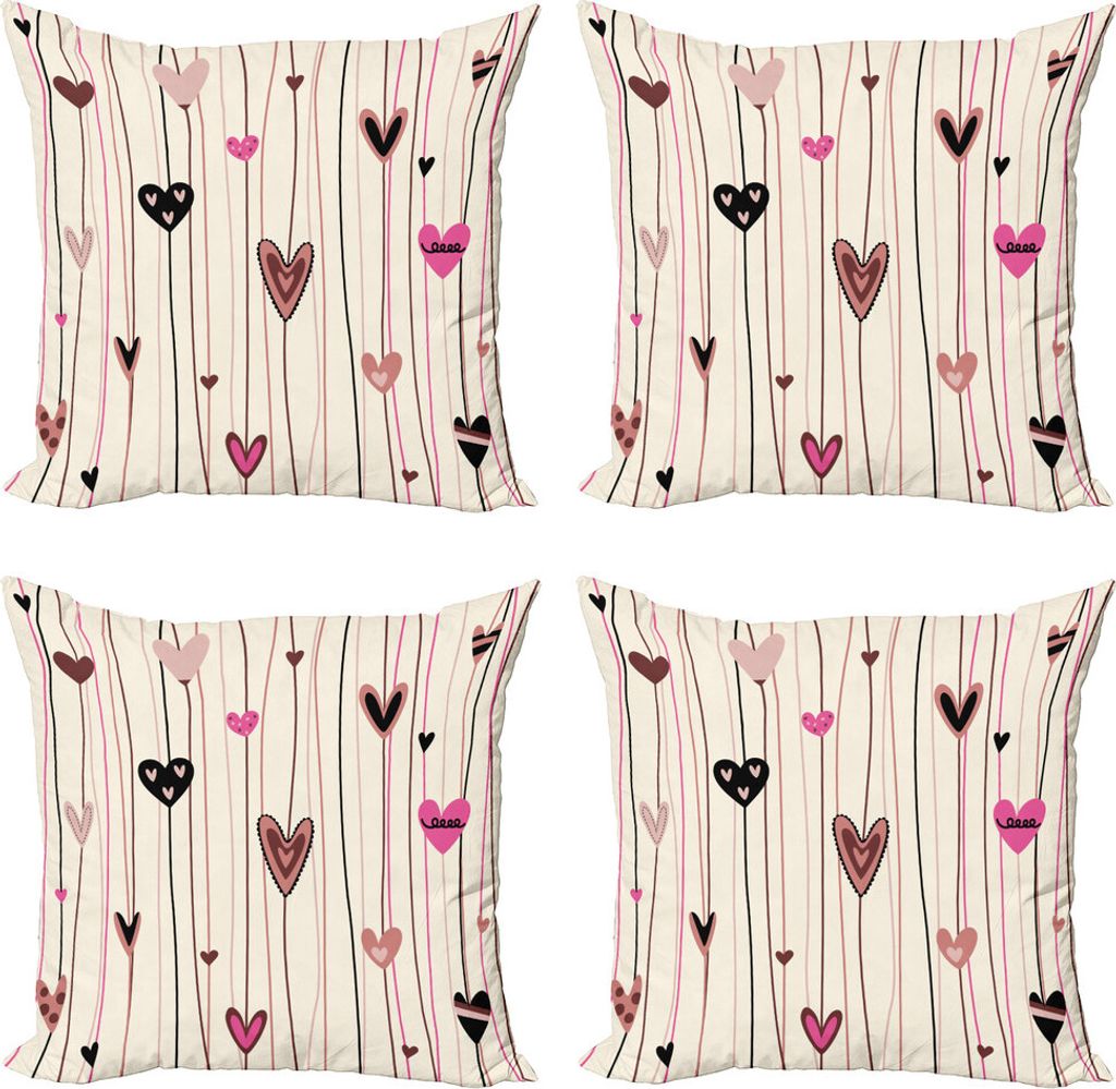 ABAKUHAUS Valentinstag Kissenbezug Set (4 Stück), Herz Love Theme, Moderner Doppelseitiger Digitaldruck, 60 cm x 60 cm, Schwarz Coral Pink