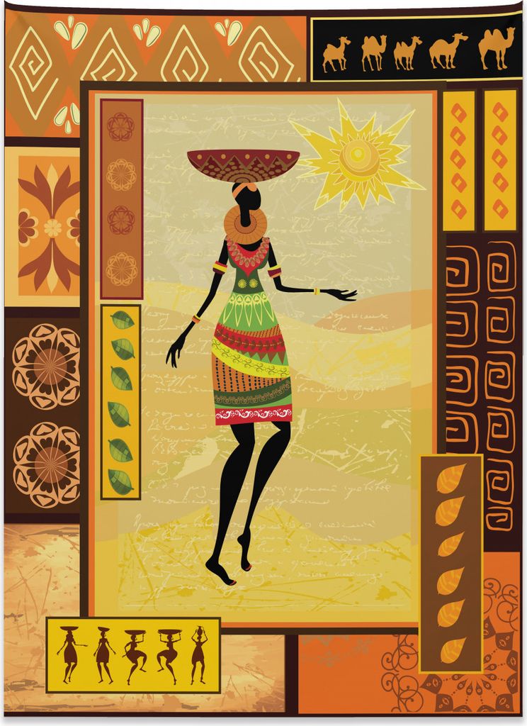 Abakuhaus Afro Wandteppich, Stammes-ethnische Folklorik aus Weiches Mikrofaser Stoff Kein Verblassen Klare Farben Waschbar, 110 x 150 cm, Mehrfarbig