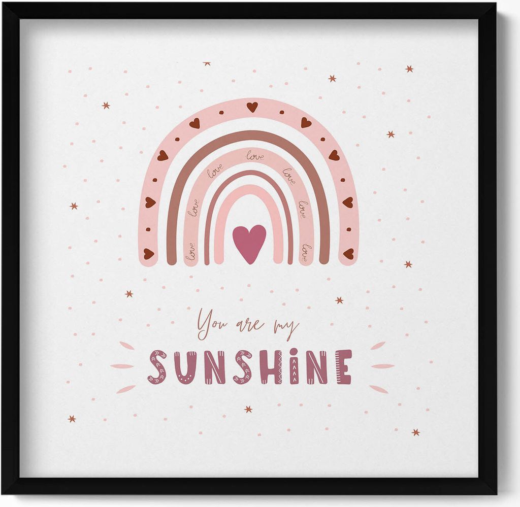 Wunderschöne Illustration eines Regenbogens und der Aufschrift „Du bist mein Sonnenschein“.– Wandbild mit Rahmen – Gerahmtes Bild – Wan...
