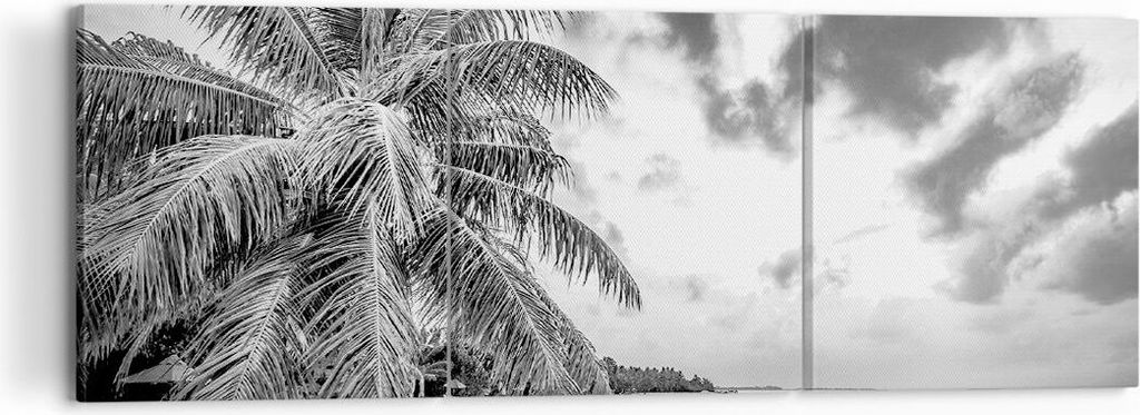 Bild auf Leinwand - Leinwandbild - 3 Teile - Monochrom Strand Wolken - 120x40cm - Wand Bild - Wanddeko - Wandbilder - Leinwanddruck - Bilder - Wand...