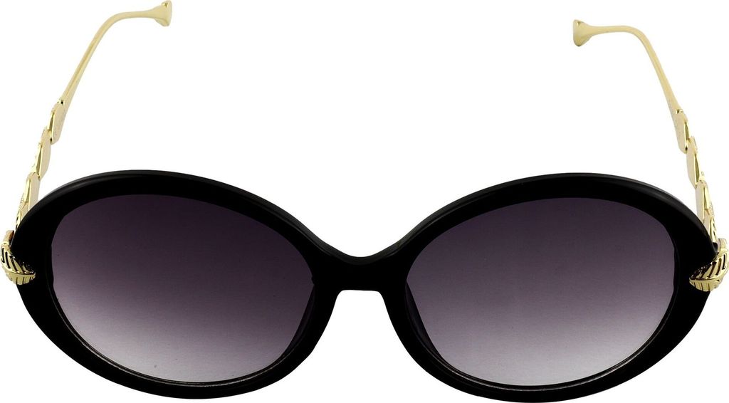 Runde Sonnenbrille - Feder - oversize - Boho - schwarz - gold