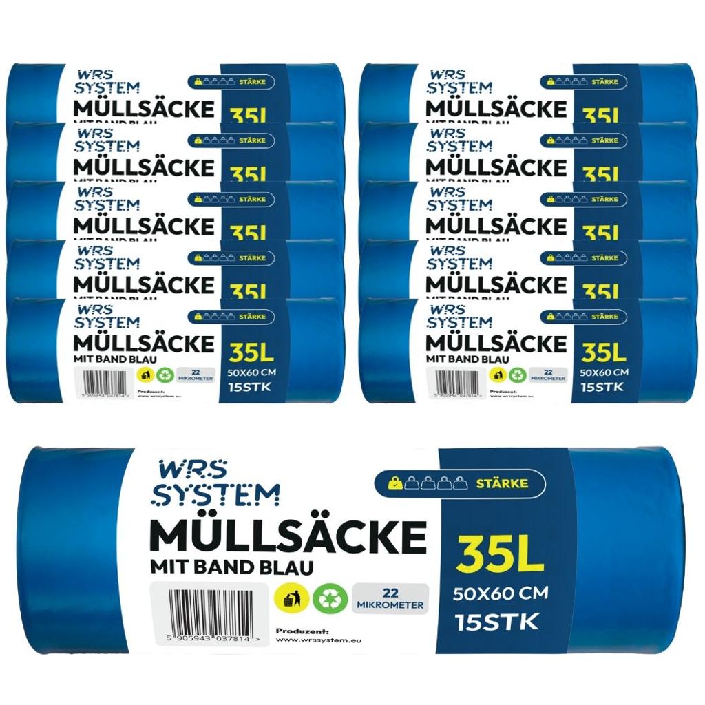 WRS System 10er Set Müllsäcke mit Zugband 35L 10x15 Stk. Produktbild 