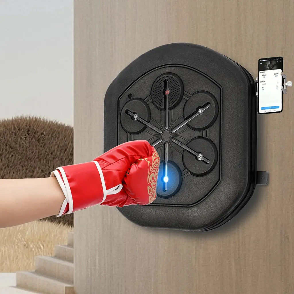 Machine de boxe musicale connectée en PU noir avec gants inclus