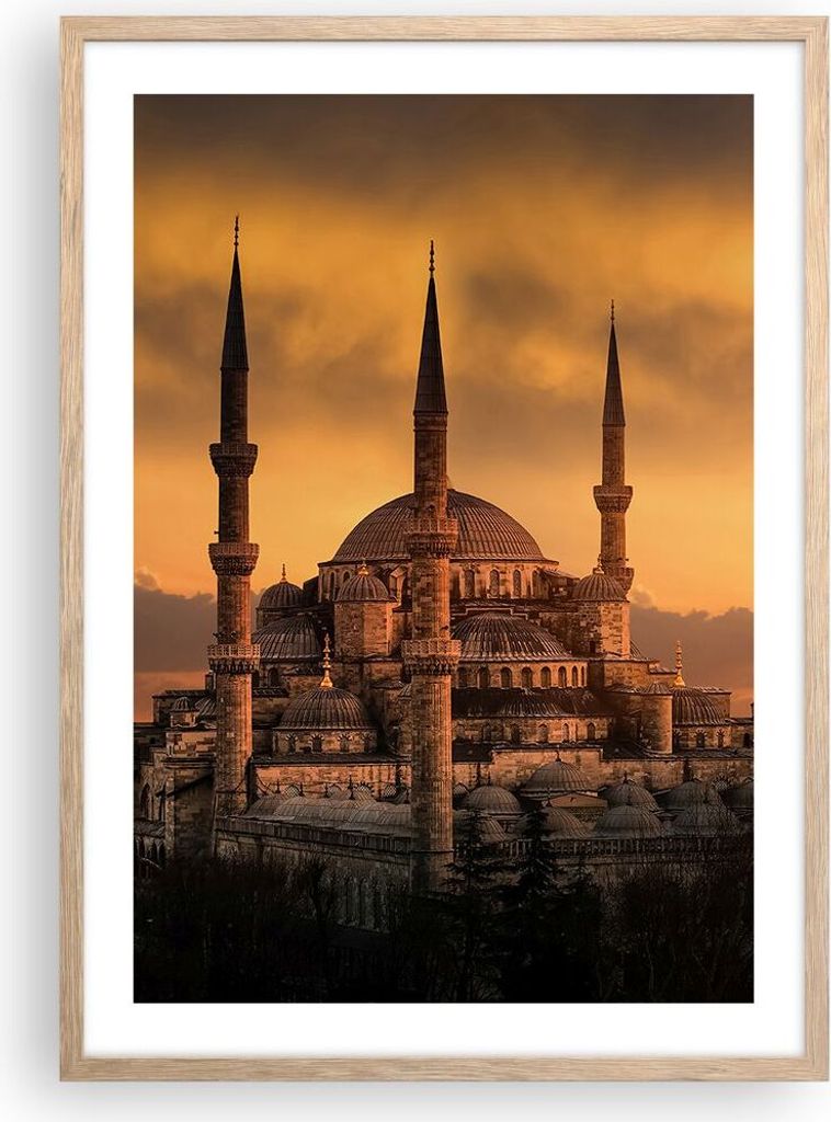 Gerahmtes Poster - Rahmen in heller Eiche - Sonnenuntergang istanbul türkei reise - 50x70 cm - Wand Bild - Wanddeko - Wandbilder - Wandposter - Bi...