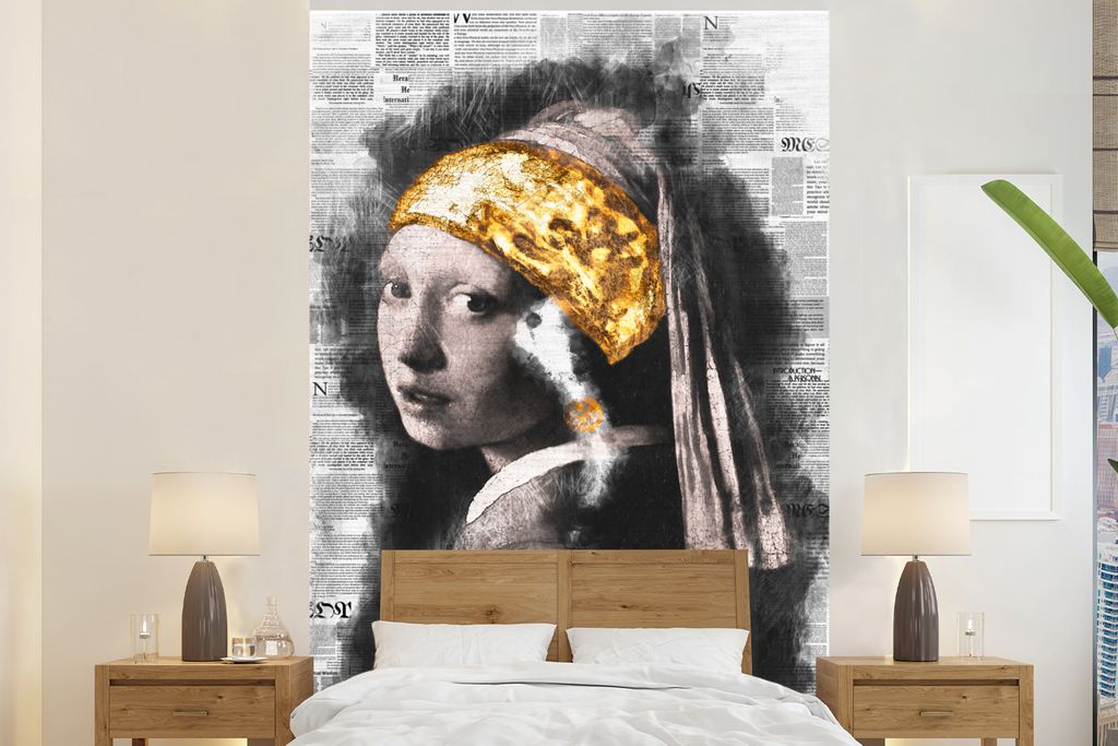 MuchoWow Fototapete für Wohnzimmer oder Schlafzimmer Wandtapete Vinyl Motivtapete Mädchen mit Perlenohrring - Johannes Vermeer - Zeitungsartike...