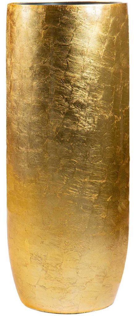 VIVANNO Pflanzkübel Fiberglas SOLERIO Rund, Blattgold Blattoptik hochglanz - 33x80 cm