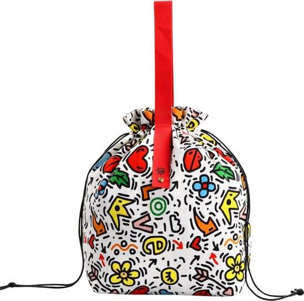 Katoenen Bento-Tas, 9L, trekkoord, opvouwbaar, kleine picknicktas, für Studenten, Büro, Kinder, Frauen, Männer