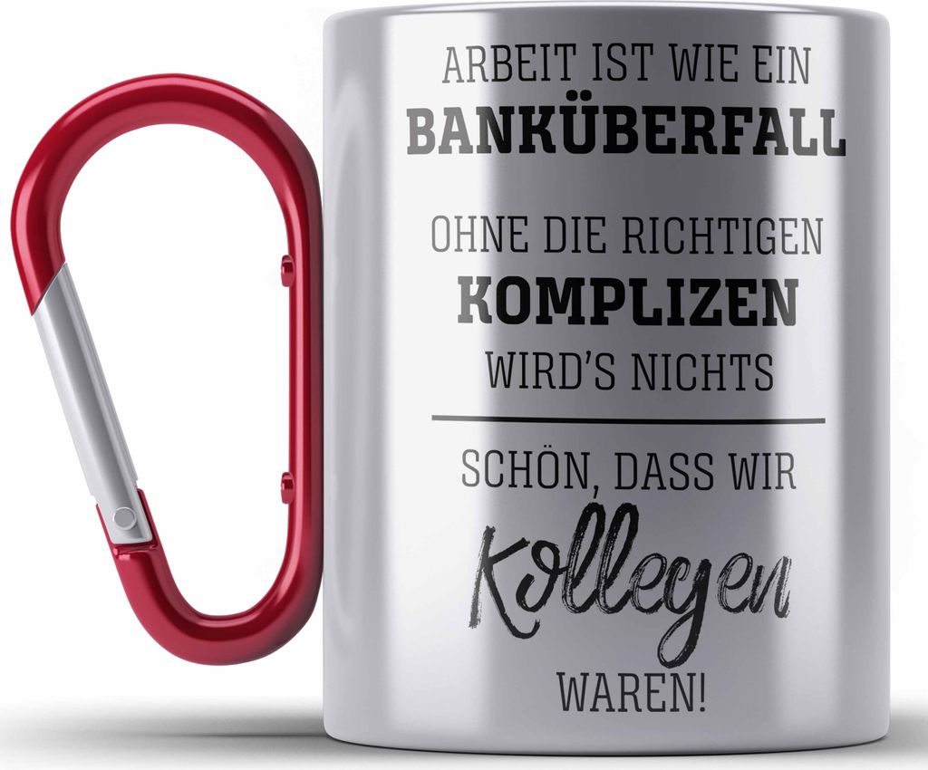Trendation - Jobwechsel Edelstahl Tasse Karabiner Geschenk für Kollegen Kollegin Abschied Abschiedsgeschenk Neuer Job Karabiner Edelstahl Tasse Ka...