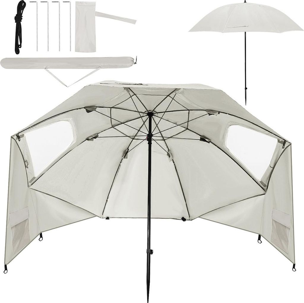 Faziango Strandschirm 210 cm Sonnenschirm mit UV Schutz 50+, neigbar mit Erdspieß und Tragetasche, wasserabweisender Gartenschirm für Strand, Gar...