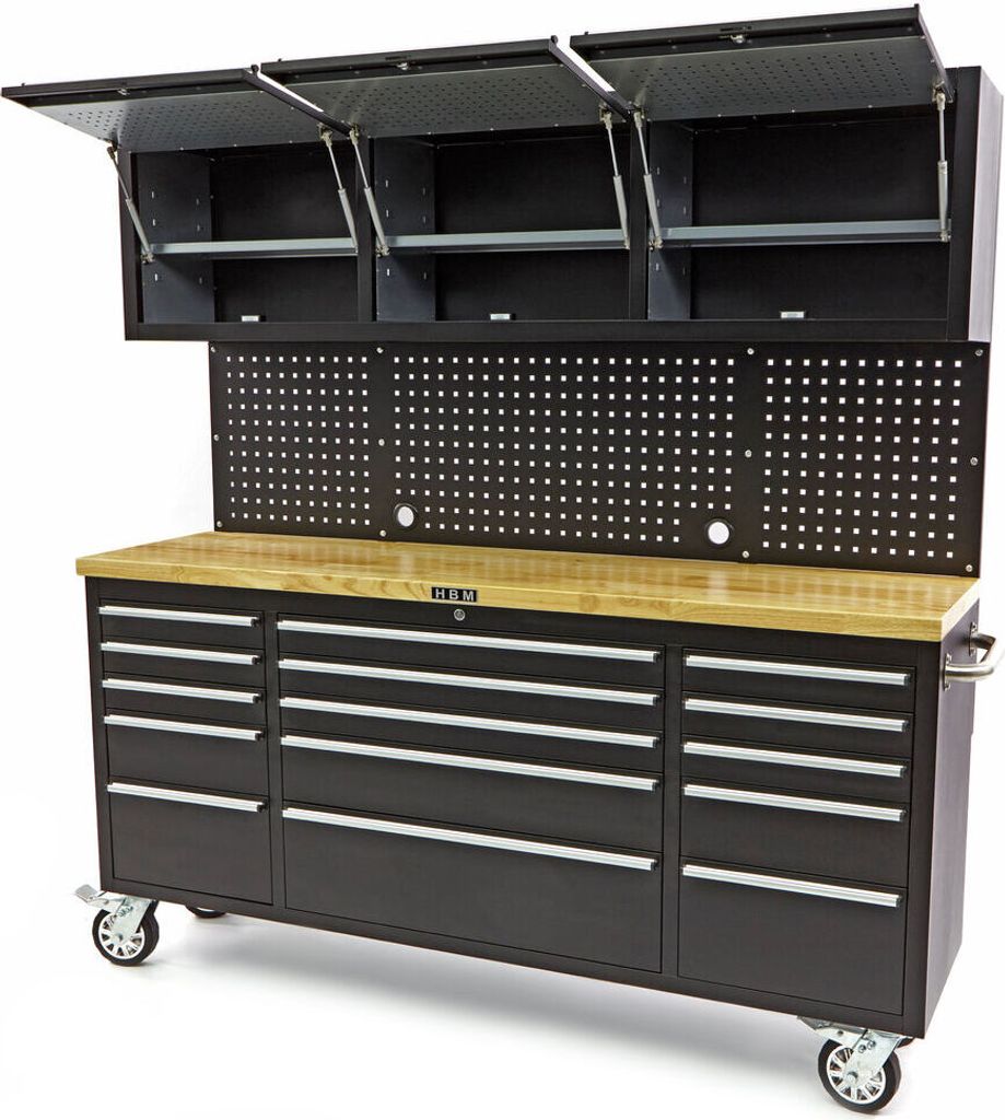 Établi avec armoire murale 182cm plateau en bois Équipement Image du produit 