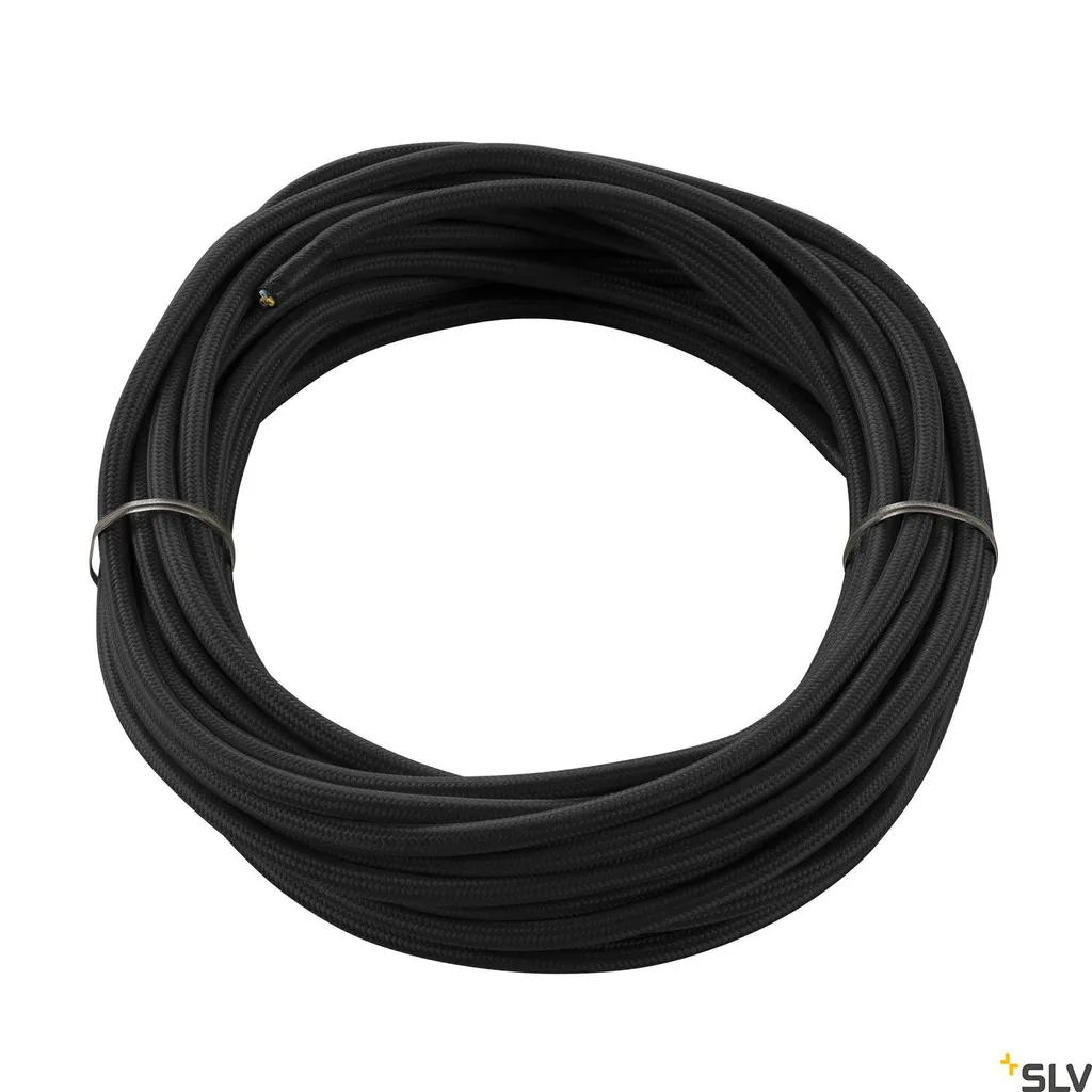 Câble textile noir 10m souple à 3 broches pour suspension et lustre