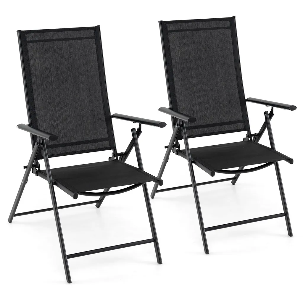 Chaise de Jardin Réglable 5 Positions en Métal Noir Lot de 2 Pièces