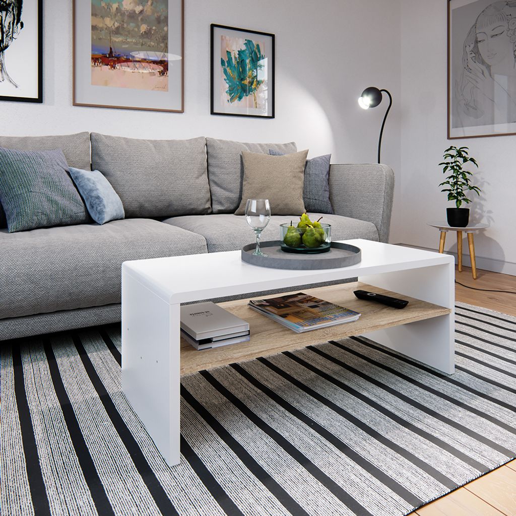 Tavolino Da Salotto Vicco Amato – Antracite E Bianco, Con Ripiano E Contenitore, 90x52,6 Cm