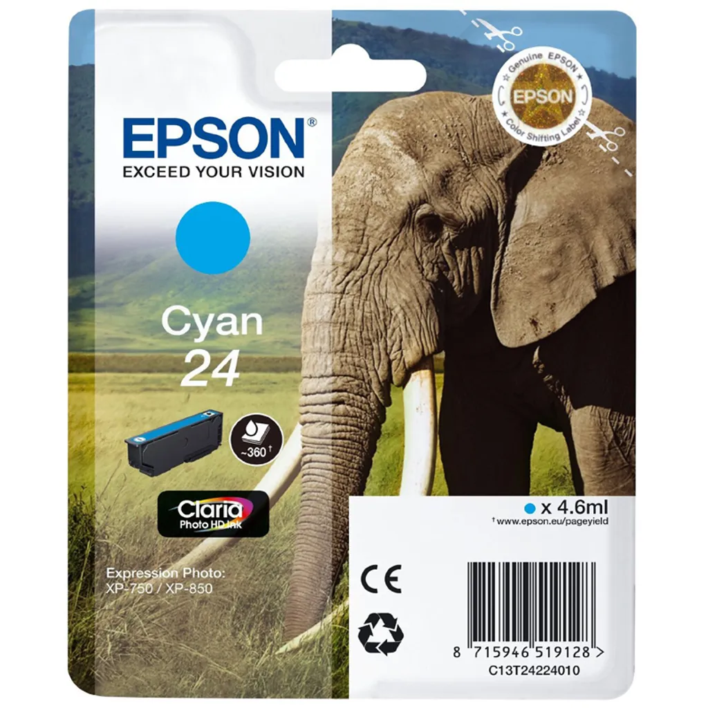 EPSON Tinte Ciano in confezione singola 24 Claria Photo HD (C13T24224010)
