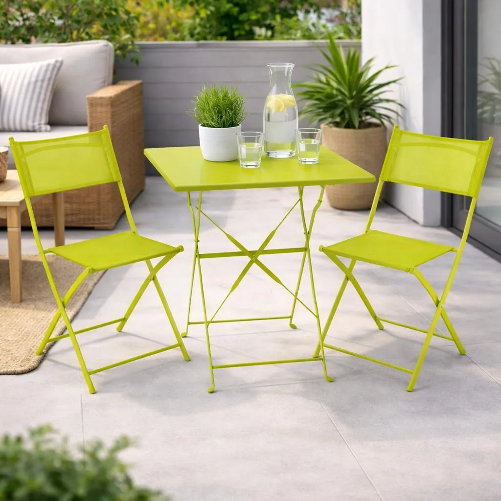 Set Bistrot da Giardino 3 Pezzi Verde Lime Pieghevole per Balcone