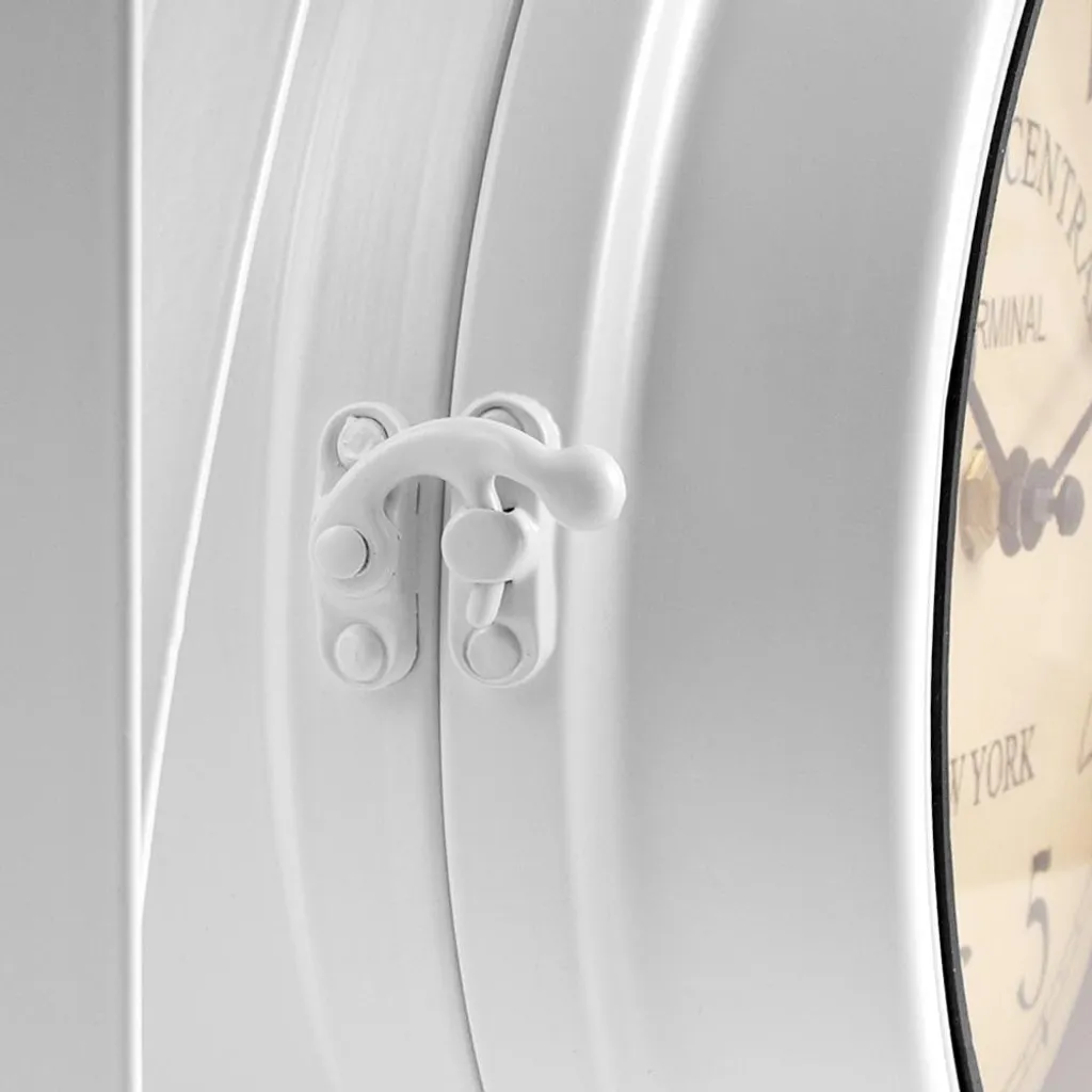 Horloge double face pour intérieur et extérieur déco rétro blanche