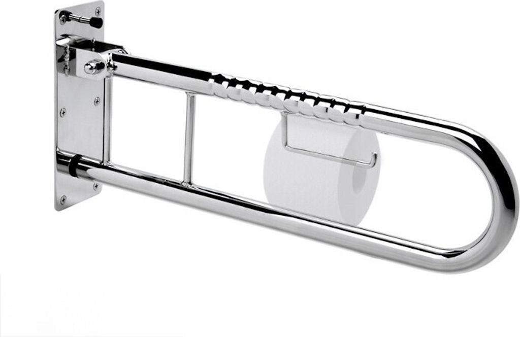 FRELU Stützklappgriff + Toilettenpapierhalter - 120kg - Fingergriff - Edelstahl, Ausführung:700mm