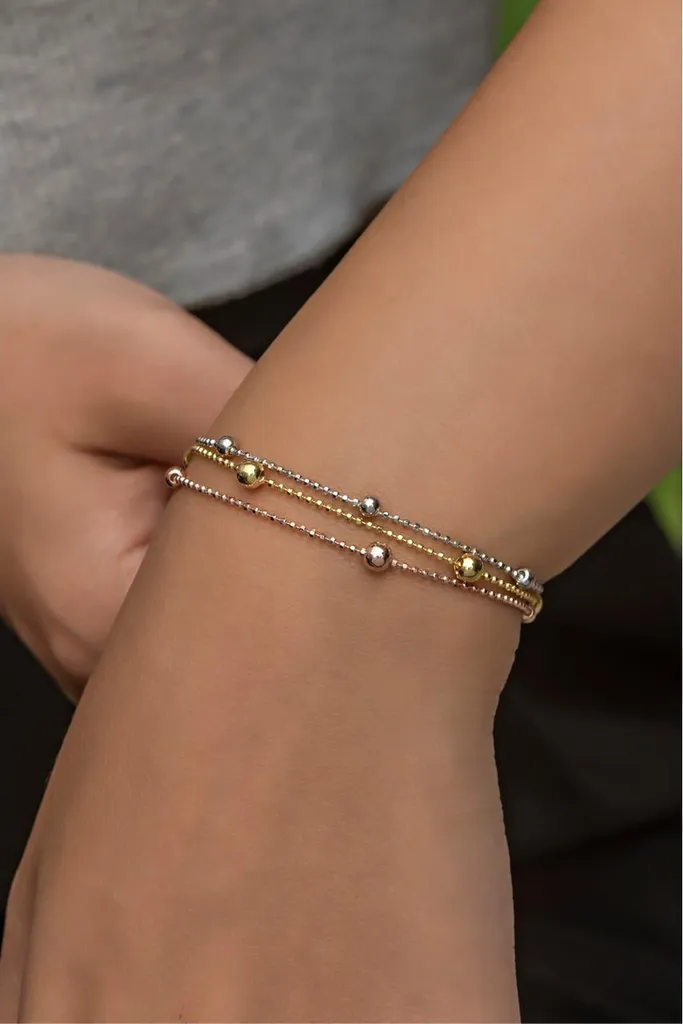 Bracelet argent 925 tricolore perles Dorika anti-ternissement femme