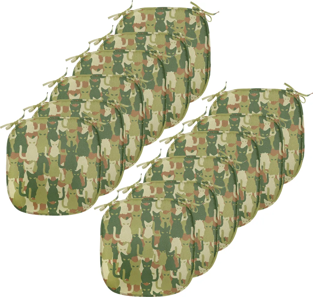 ABAKUHAUS Camo Imbottitura per sedie da sala da pranzo, sagome di gattini nella giungla, cuscino decorativo impermeabile con cinturini per sedie da cucina, 40 cm x 40 cm - confezione da 12, verde scuro crema - 1