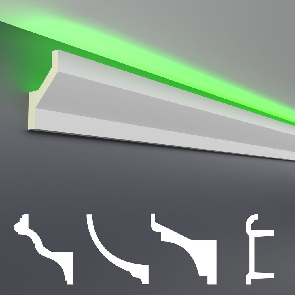 HEXIM LED Stuckleisten Sparpakete - Indirekte Beleuchtung mit Deckenleisten aus PU, leicht & lichtundurchlässig- (64m LED-10) Stuckprofil Profil