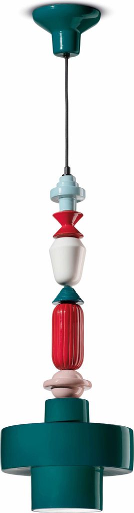 Hängelampe Keramik E27 Petrol Bunt Retro Design Keramiklampe