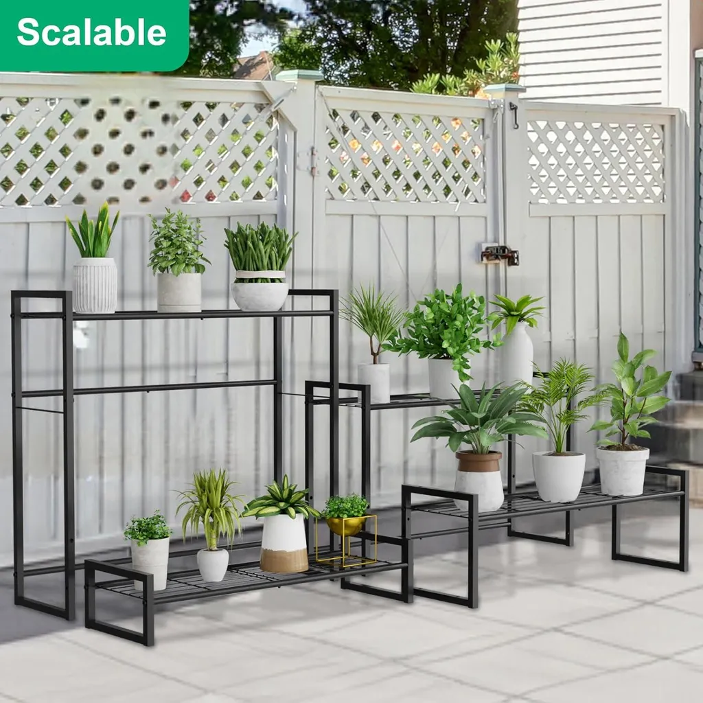 Support à plantes empilable noir multi-niveaux très résistant extérieur