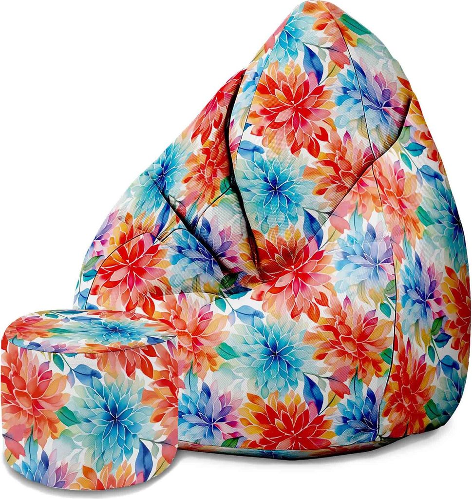 Dreamroots Bean Bag 80x80x120cm Sitzsack mit Lehne und Hocker und Bezug Sitzkissen Boden Chill Sack mit Füllung Sitzsack Floral Background
