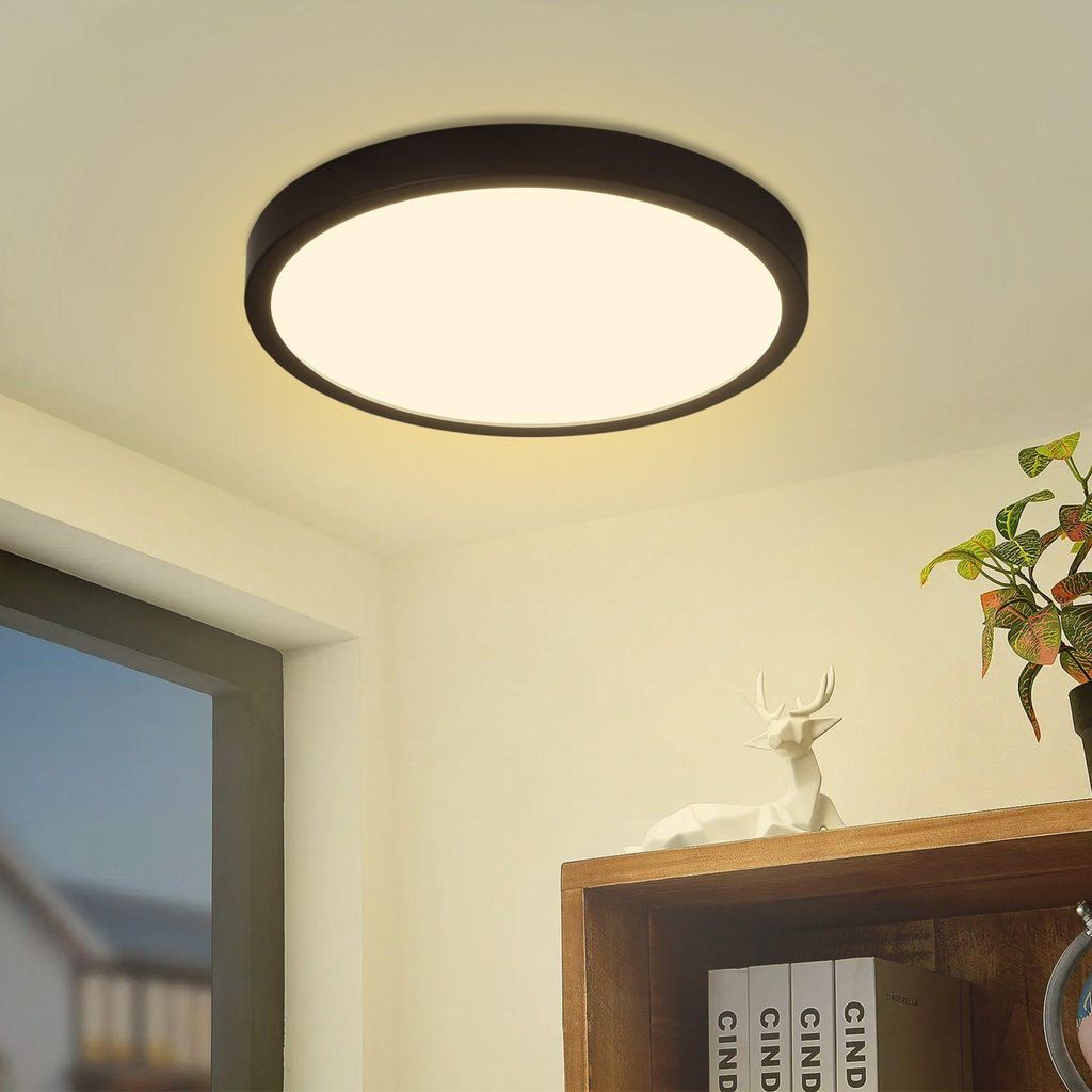 ZMH LED Plafonnier Noir Plat Plafonnier IP44 22cm Blanc Image du produit 
